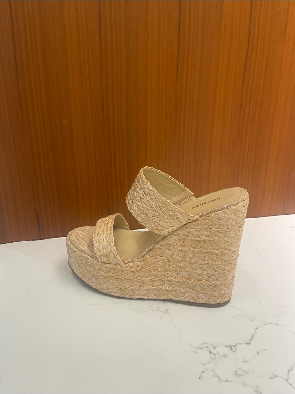 Larroude Raffia Straw Platform Wedges